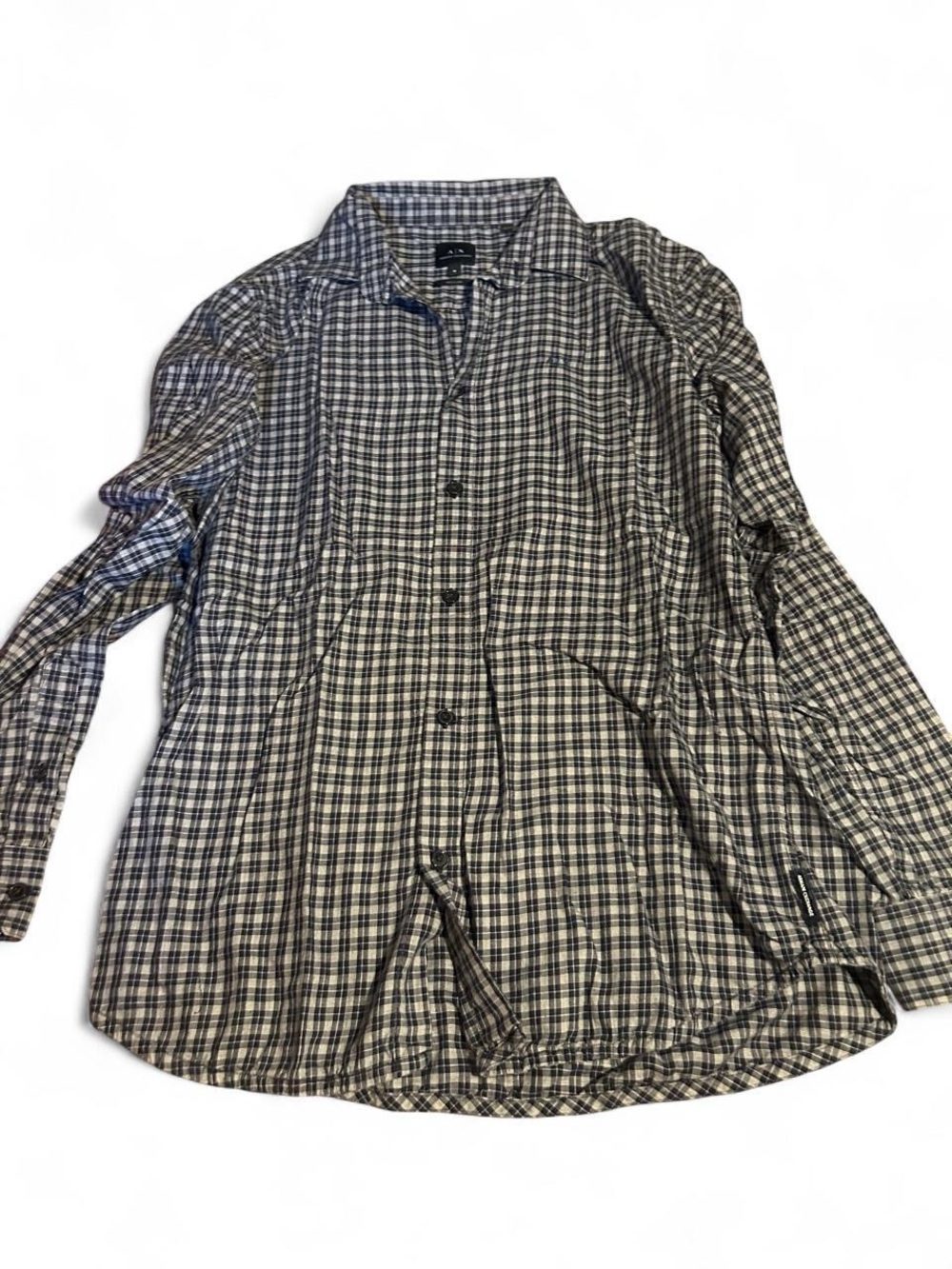 Armani Exchange Black and White Checked Button-Down Shirt
